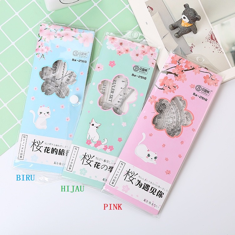 Penggaris Busur Pengaris Segitiga Set Ruler Dalam Dompet/Pouch ST0054