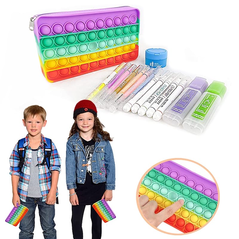 Ready KOTAK PENSIL POP IT 2IN1 Big Pop It Pencil Case Bag Pops Fidget Toys Push Bubble Pen Holder Silicone Sensory Game P005