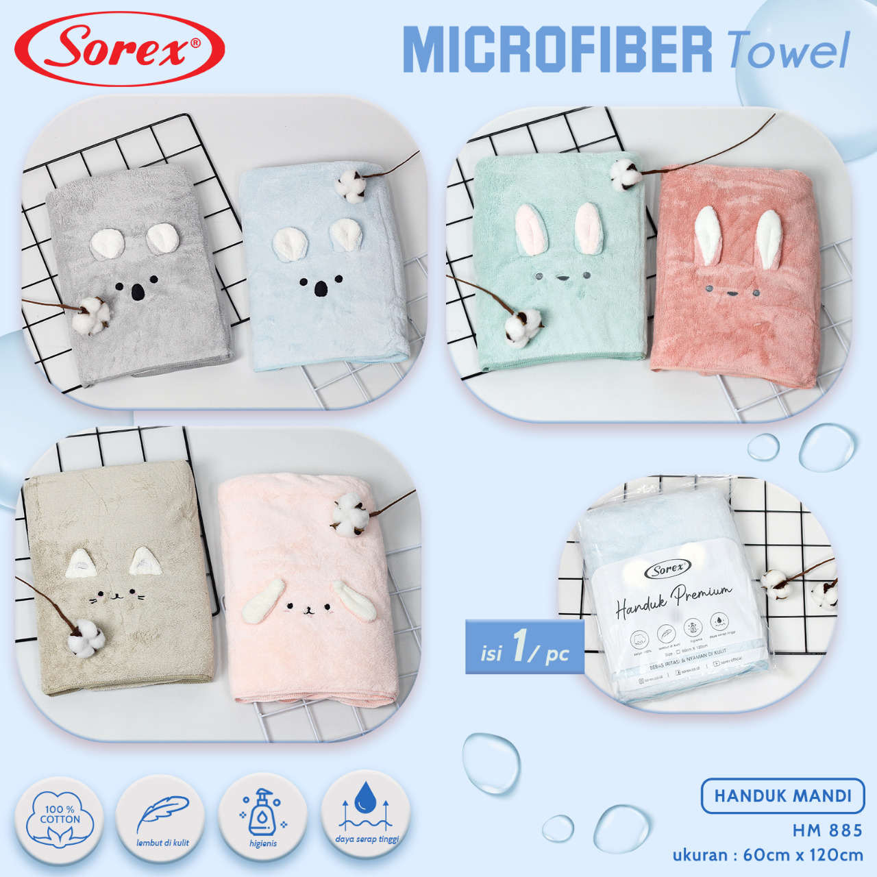 Handuk Sorex Handuk Mandi Premium Anak / Dewasa Microfiber Towel Lembut Halus Daya Serap Tinggi / Perlengkapan Bayi / Baby Murah