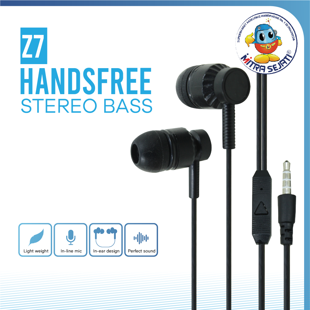 Handsfree/Earphone/Headset/Headphone Stereo Bass Warna Z7 -AHFZ7SB