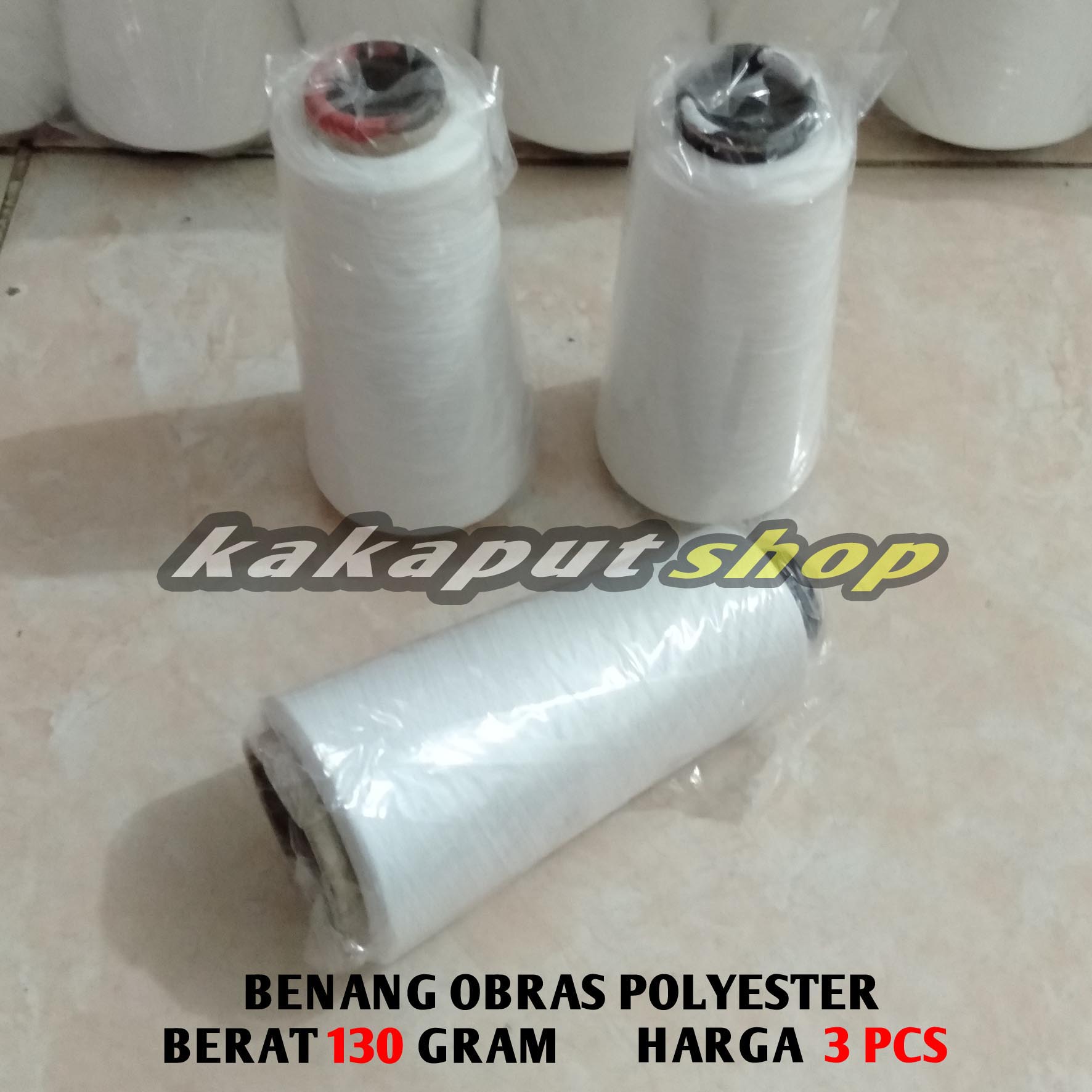 3 PCS Benang Obras Polyester Warna Putih (130 gram -+) / Benang obras murah