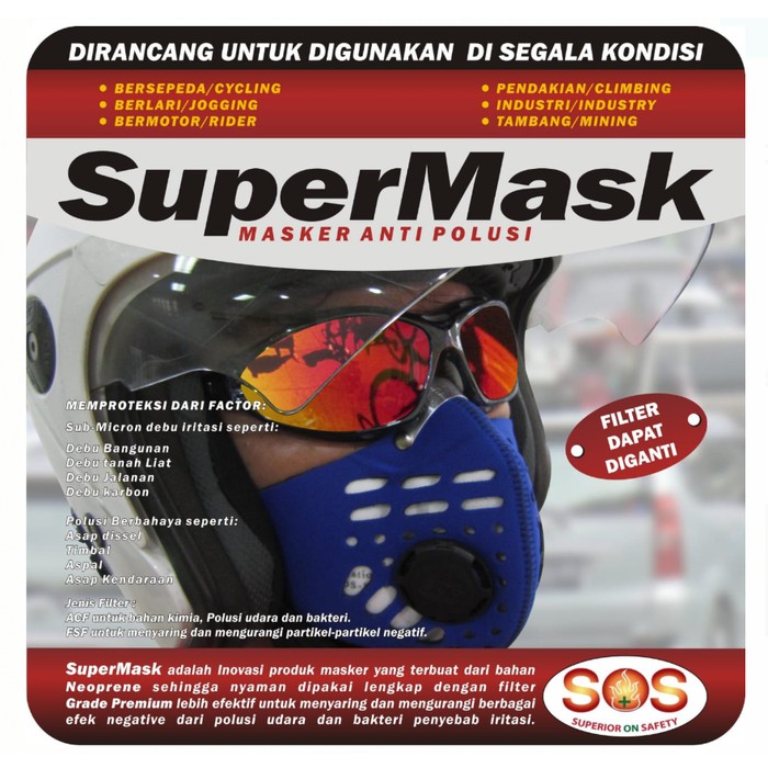 Masker Motor SUPERMASK Masker Anti Polusi Virus / Masker N95 Filter Eropa BISA DI CUCI
