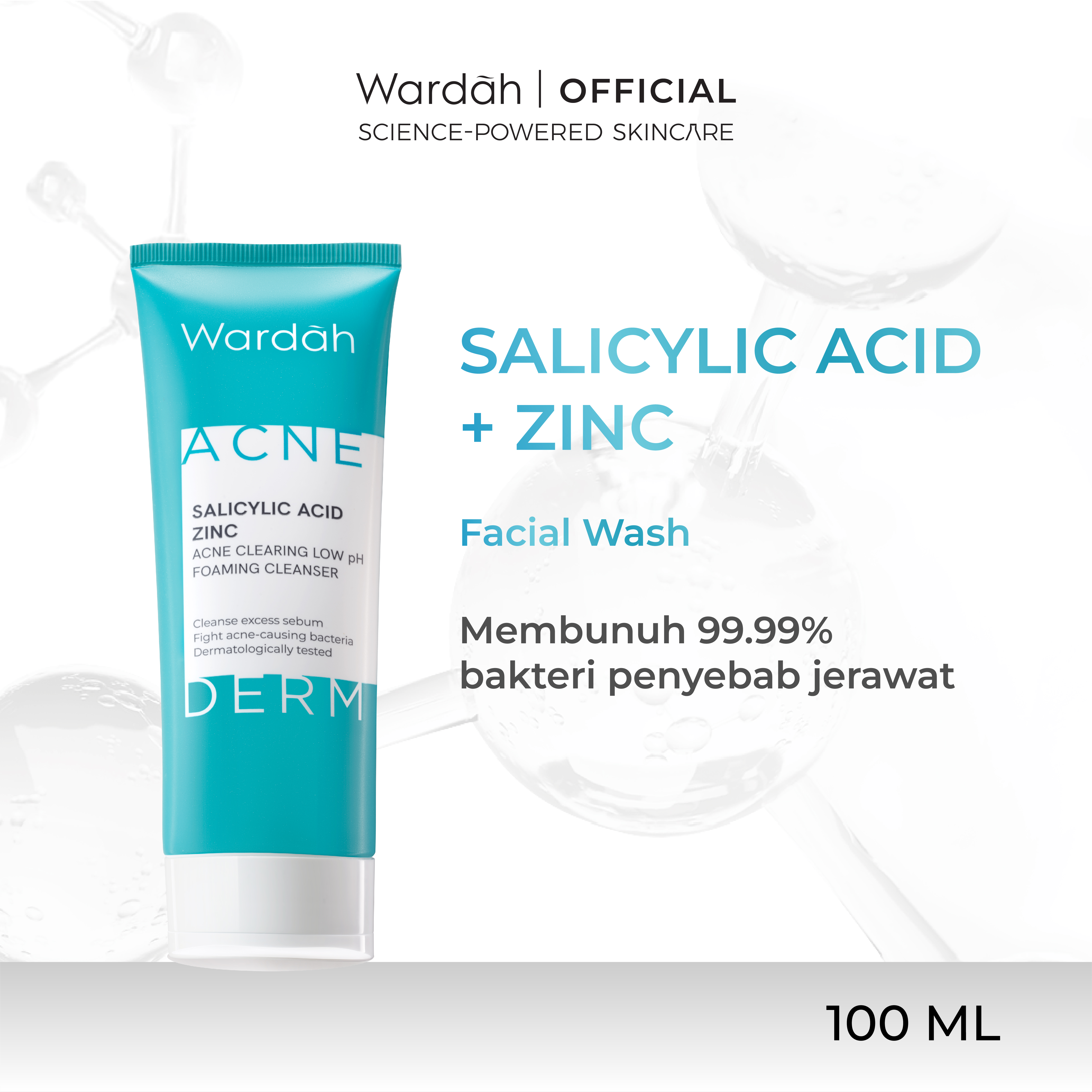 [REFAL HADYS FAVORITE] WARDAH Acnederm Salicylic Acid Zinc Acne Clearing Low pH Foaming Cleanser ...
