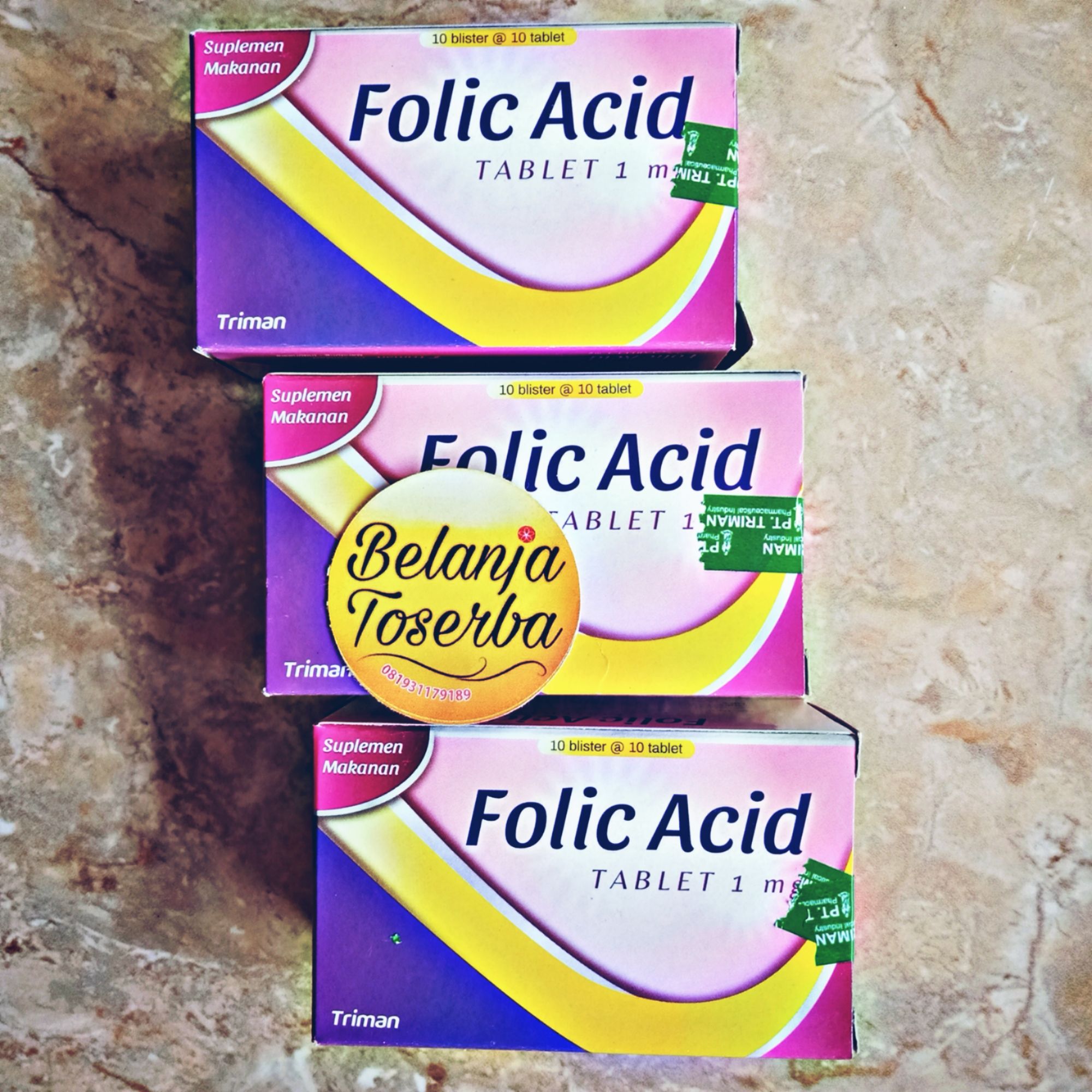 1 Box 10 Strip (100 tablet) asam Folat Folic Acid 1000mcg Promil dan Menyusui Asam Folat Triman 1mg