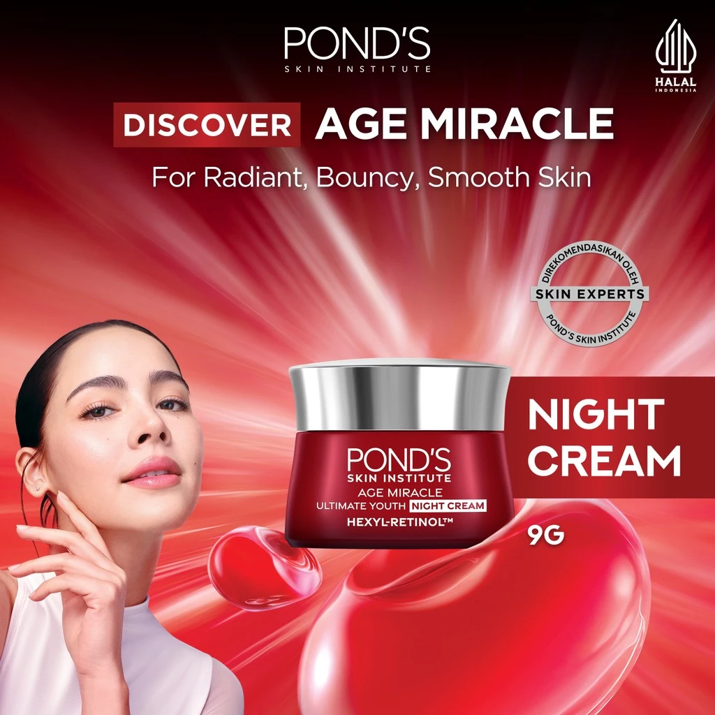 Ponds Age Miracle Hexyl Retinol Niacinamide Night Cream 9gr - Mencerahkan Kulit dalam 7 hari deng...