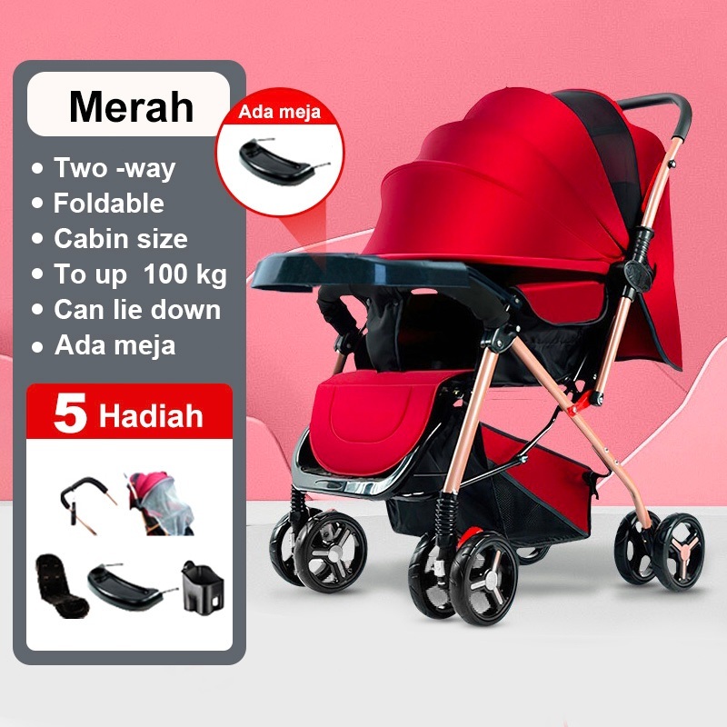 BEIGE Stroller Baby Kereta Dorong Bayi Lipat Traveling Bisa Newborn Two-way baby carriage Kereta