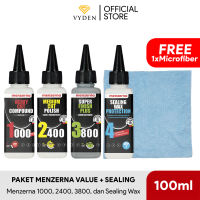 MENZERNA VALUE Paket Komplit TESTER Kompon Kasar Medium Halus 1000 2400 3800 Sealing Wax Paket Hemat Pahe Penghilang Baret Pengkilap Body Mobil Motor MURAH