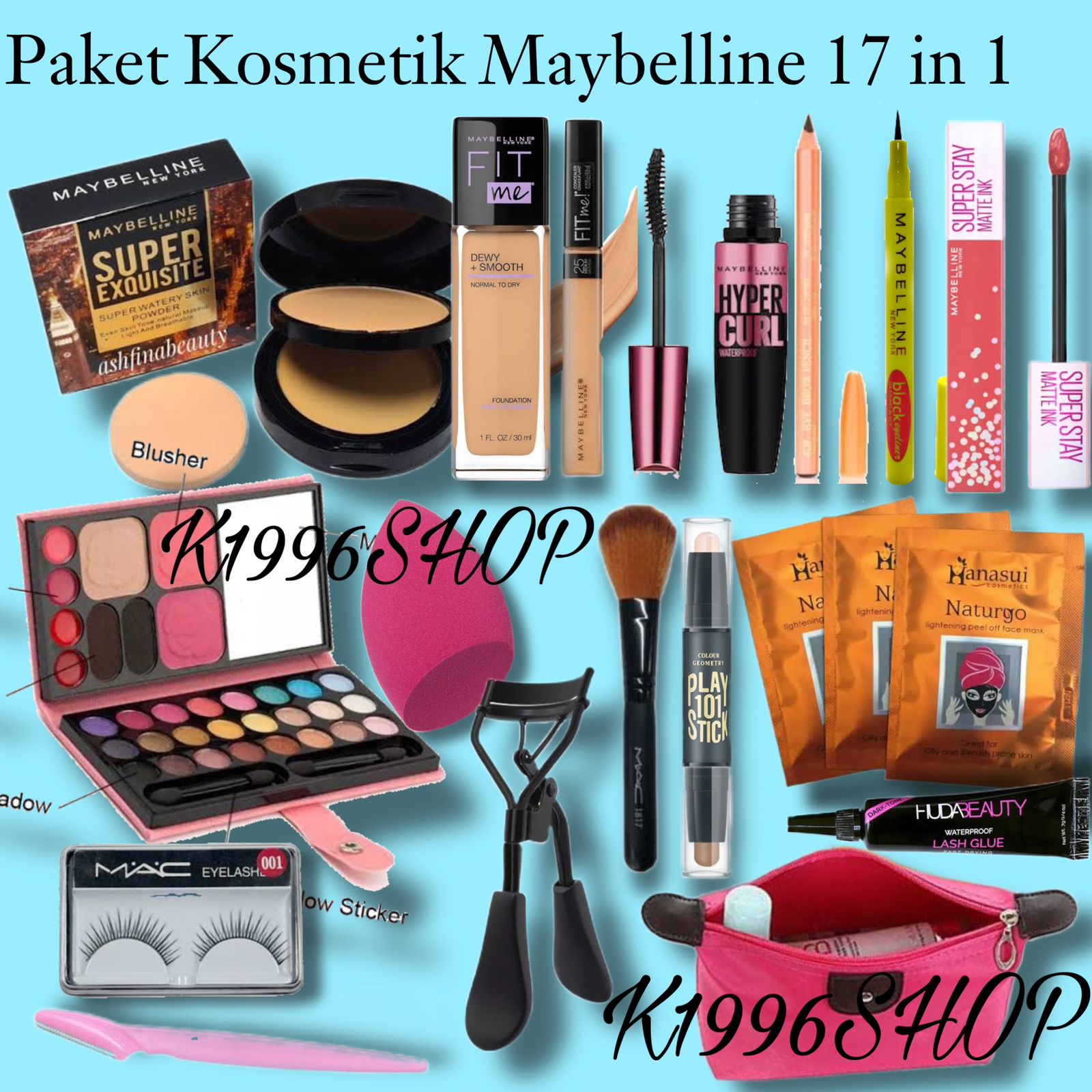 Paket Kosmetik Maybelline Super Lengkap Hemat 7 in 1 - Paket Make Up Maybelline