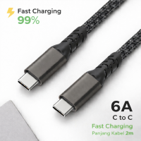 (GARANSI ORIGINAL) AUFU Kabel Type C 2 Meter USB Type C to Type C Fast Charging 6A 66W - Black