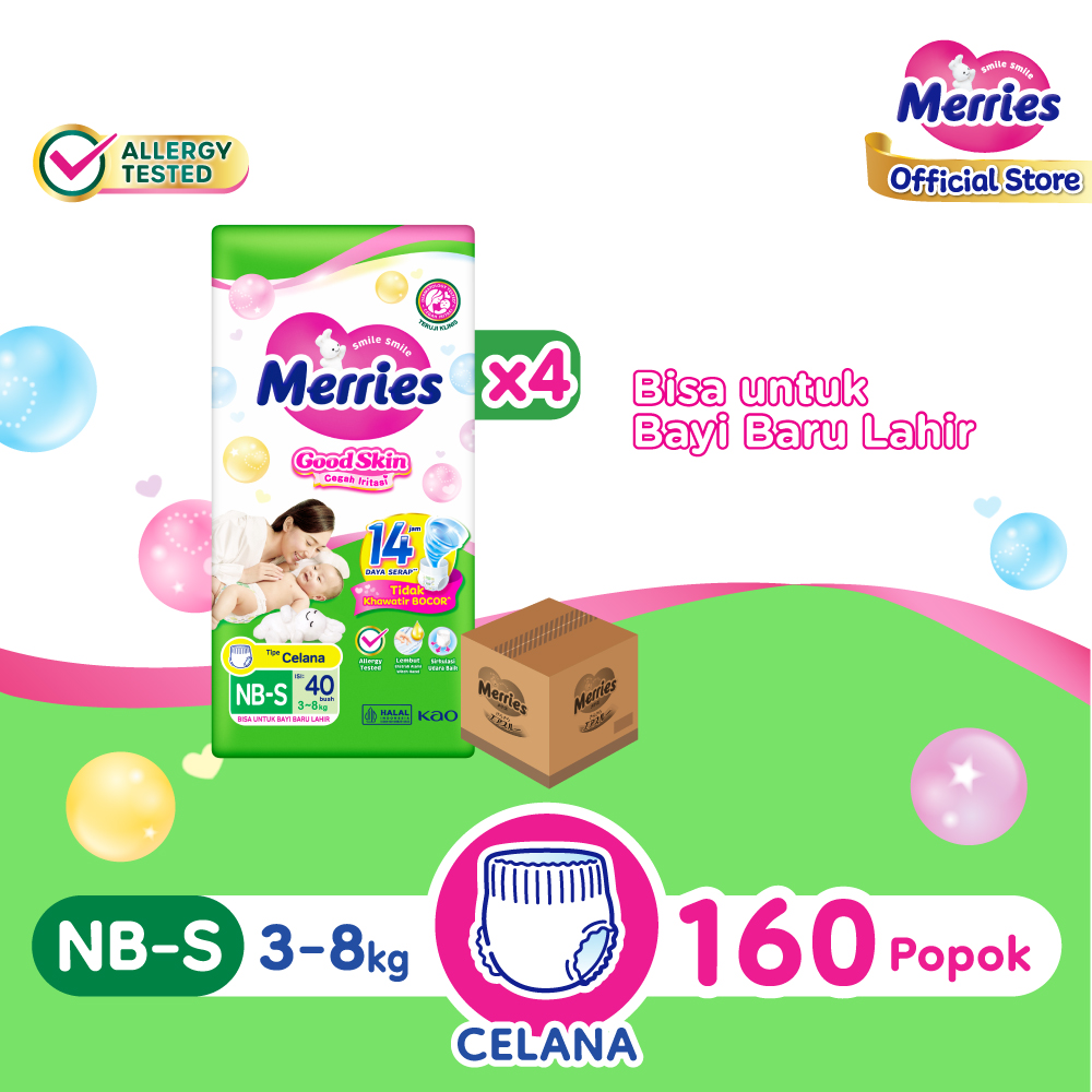 Merries Good Skin Pants Popok Bayi Baru Lahir NB-S40 x4 (3-8kg) isi 160 pcs [Karton]