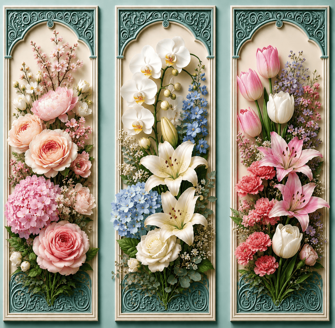 Hiasan Dinding Estetik 3D Gambar Bunga ukuran 10x30cm FLOWER
