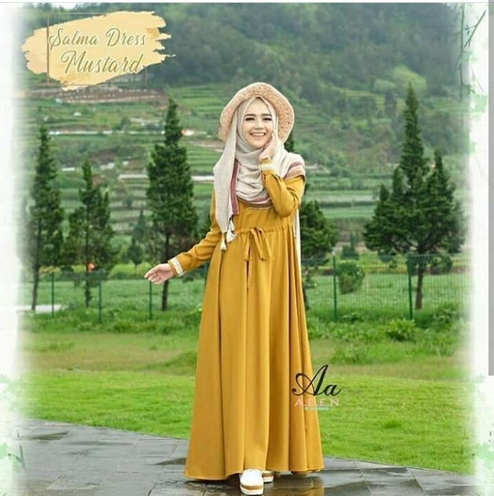 Baju Muslim Modern SALMA DRESS Bahan MOSSCRAPE GAMIS WANITA TERBARU 2021 Modern Remaja Gamis Wanita Murah Gamis Wanita Jumbo