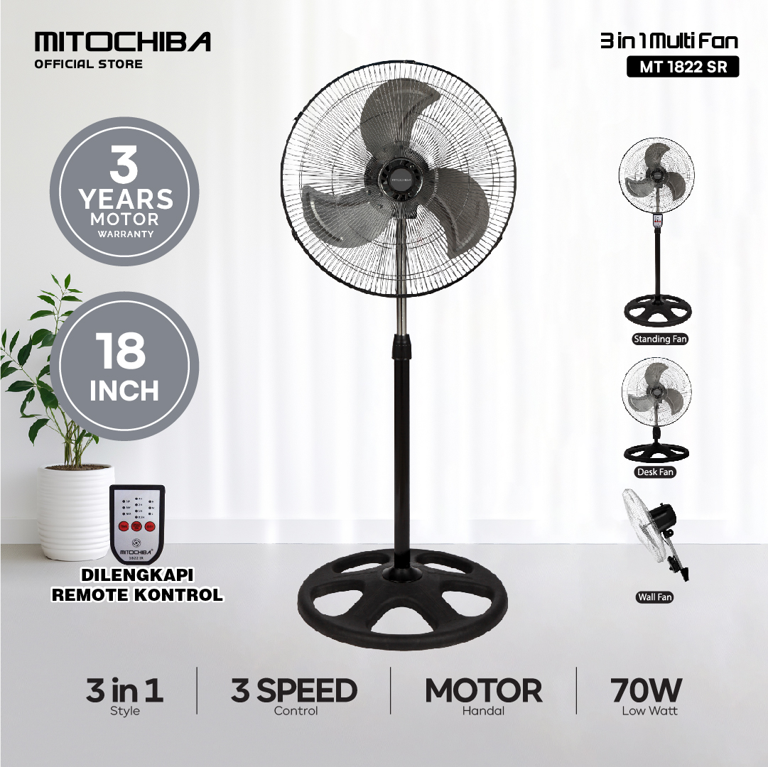 MITOCHIBA Kipas Angin Industrial 3 in 1 MT 1822SR Fungsi Berdiri Dinding Meja
