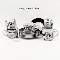 Cangkir Keramik Set Teh /Kopi motif COFFE Minimalis 12 Pcs