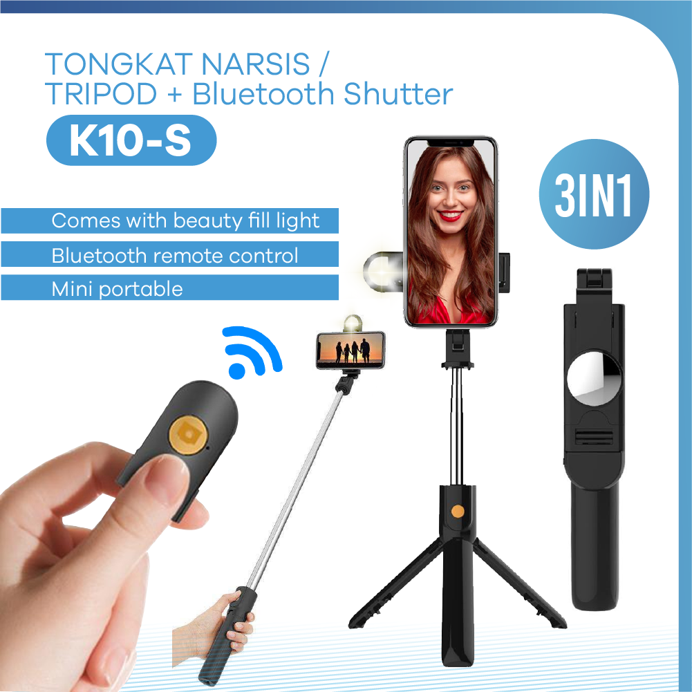 Tongkat Narsis K10S Bluetooth Shutter Tripod -ATNK10SBTTR