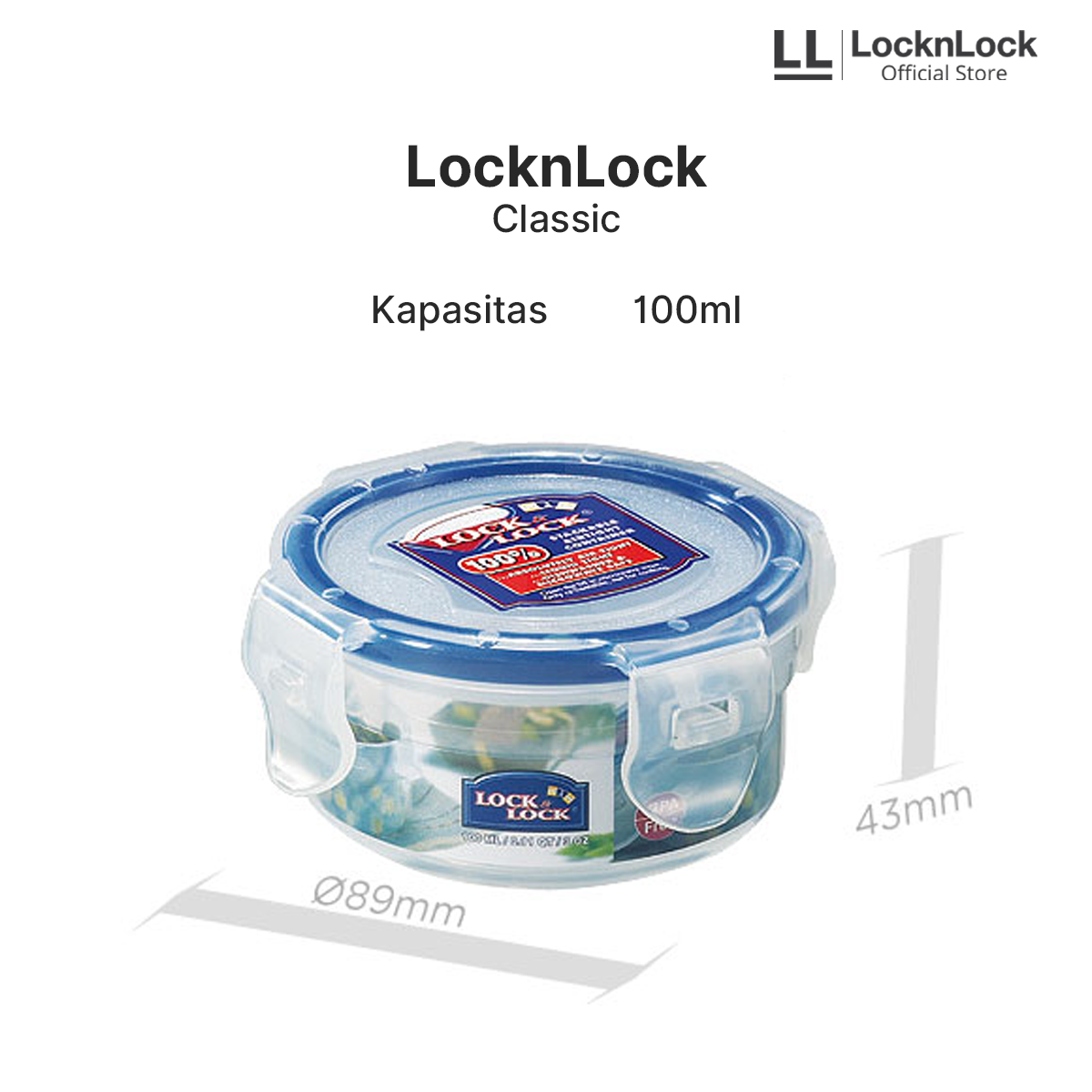 Lock & Lock Food Container Tempat Penyimpanan Makanan Serbaguna HPL931- Round Short 100ML
