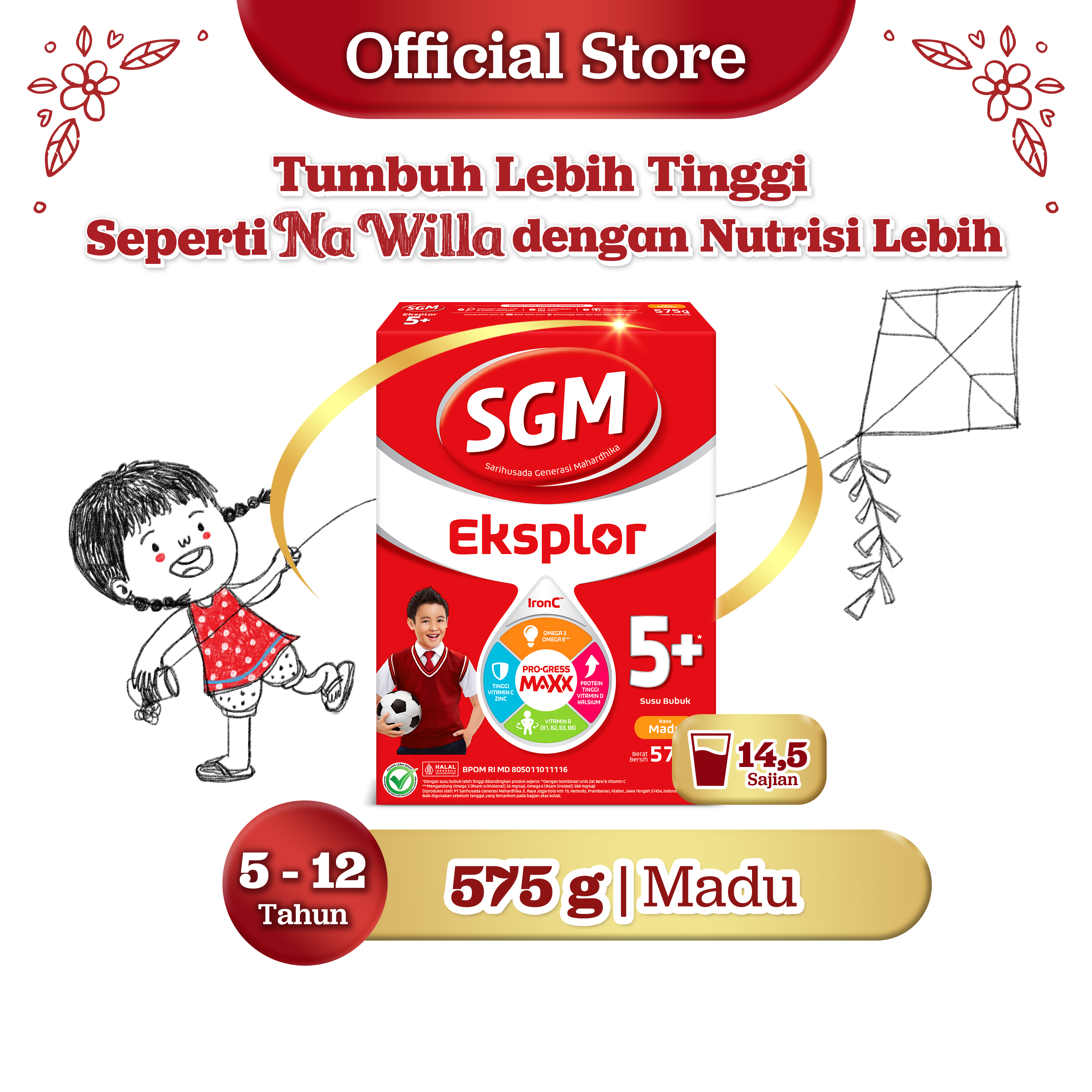 SGM Eksplor 5+ dengan IronC Susu Bubuk Rasa Madu 575gr - Untuk Usia 5-12 Tahun