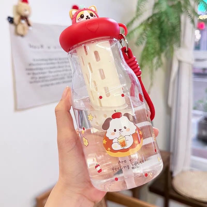 Botol Minum Anak Infused Water Motif Animal Desain Lucu 600ml Tutup Karakter FOOD GRADE
