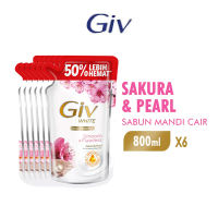[Paket isi 6] Giv White Sabun Mandi Cair Sakura Pearl 800ml
