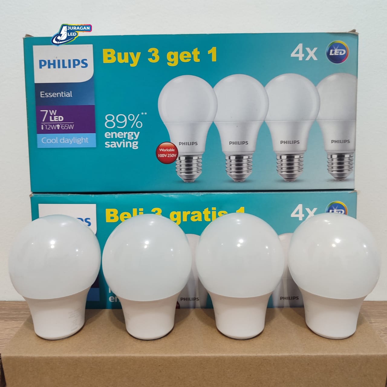 Lampu Philips Essential Led 7W 6500K Putih - Paket 3 Gratis 1
