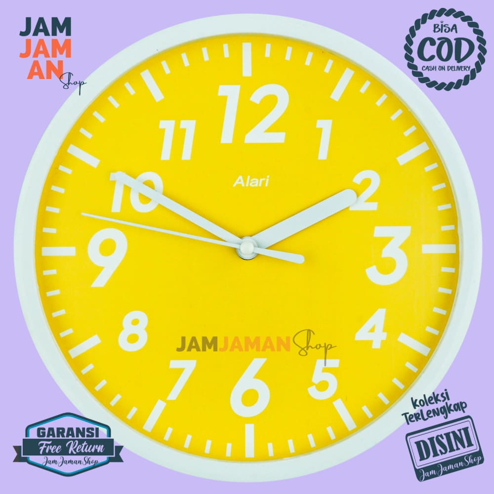 Jam Dinding Analog Hiasan Rumah Minimalis BestSeller Alari 1278-1668 Unik Biru Muda Original