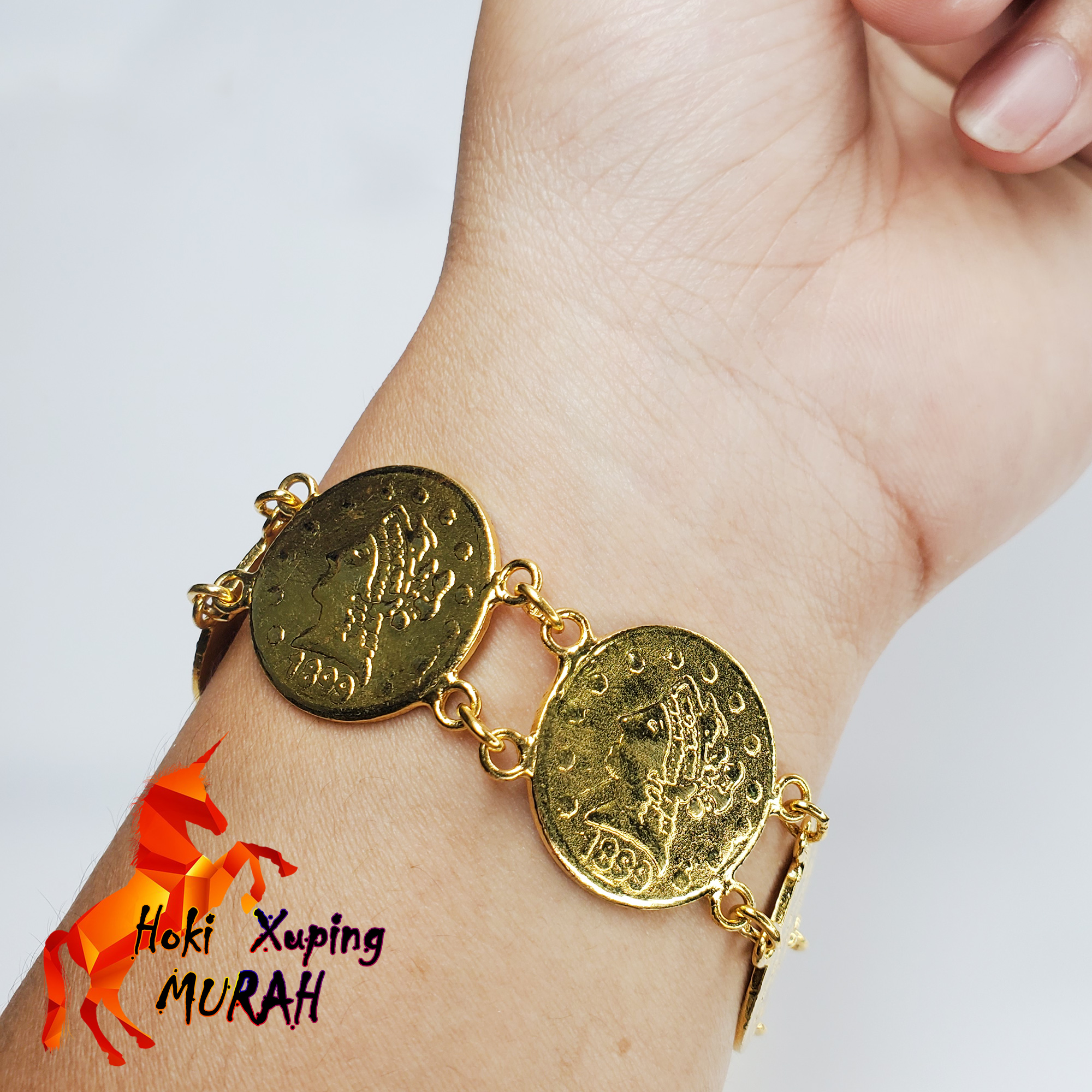 Gelang Xuping 24K Sepuhan Indramyu motif Koin Koin Perhiasan Hoki gelang xuping 24k sepuhan indramyu motif koin koin perhiasan hoki