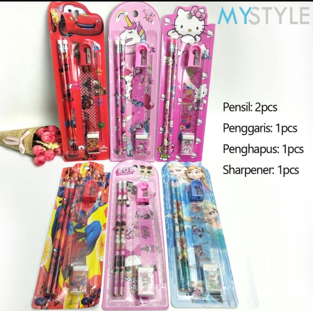 ALAT TULIS PAKET PENSIL PENGHAPUS PENGGARIS KARAKTER