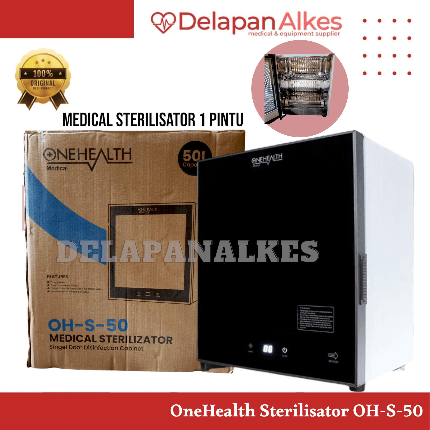 OneHealth Sterilisator OH-S-50 Kering 1 Pintu Medical Sterilizer Sterilizator Lemari Steril
