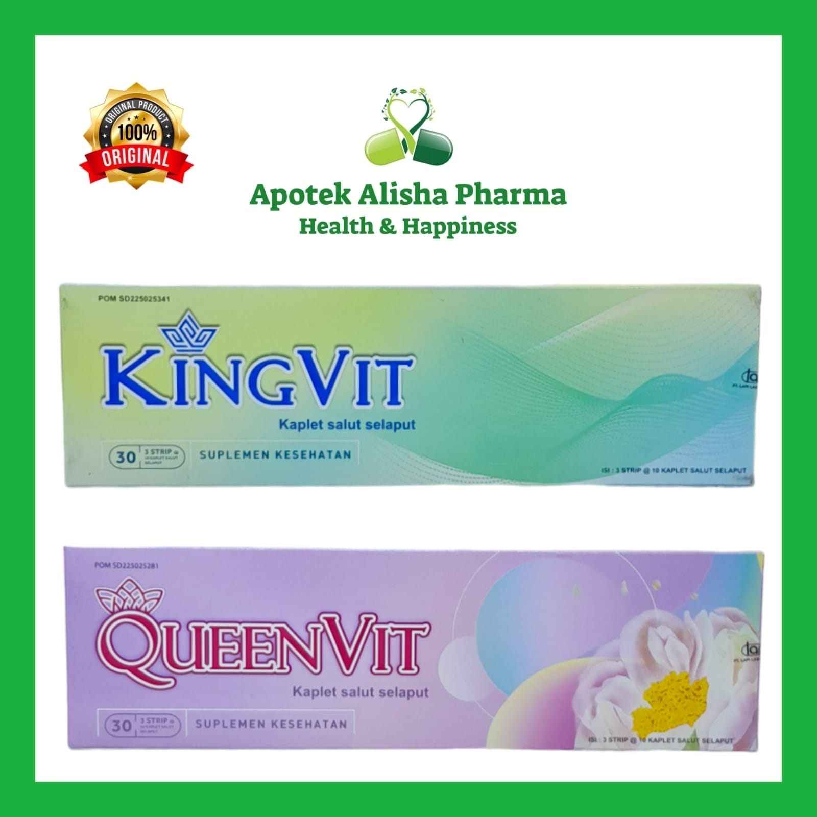 KingVit & QueenVit Tablet Box isi 30 dan Strip isi 6 Kaplet King Vit dan Queen Vit Suplemen Kesuburan Pria Wanita Program Hamil Promil