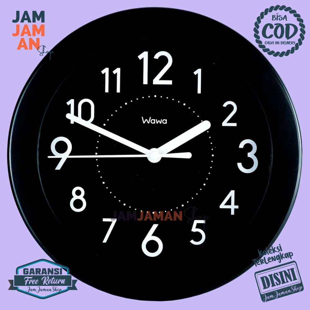 Jam Dinding Analog Dekorasi Rumah Minimalis BestSeller Wawa WW1111 Unik Hitam Keren