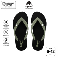 Fipper Comfy Sandal Jepit Anti Slip Pria Wanita Original Ringan Nyaman Hitam Black / Green Schist