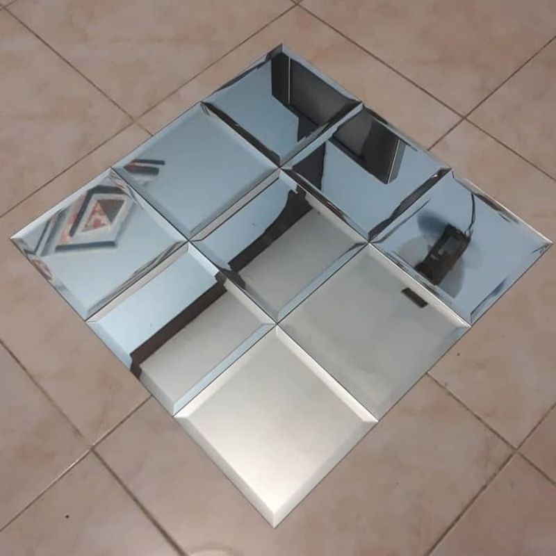 Kaca cermin Bevel 10 x 10 cm Tebal 5mm Bevel 1Cm - Cermin hiasan dinding - Cermin kaca - kacabevel - bevel kaca - kaca kotak