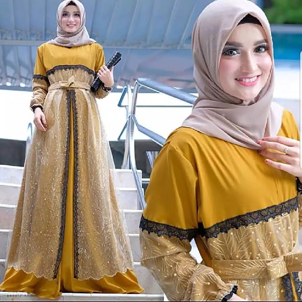 Baju Muslim Modern Gamis KALEA DRESS STWO Moscrepe Mix Brukat Premium Aplikasi Renda + Mutiara Baju Gamis Terusan Wanita Paling Laris Dan Trendy Baju Panjang Polos Muslim Dress Pesta Terbaru Maxi Muslimah Termurah Pakaian Modis Simple Casual Terbaru