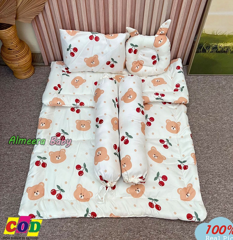 Bedcover Baby Best Seller | Set Bedcover Newborn –3 Tahun | Selimut Tebal 3cm + 2 Bantal + 2 Guling | Paket Baby Gift Set Lucu Almeera Baby and Kids
