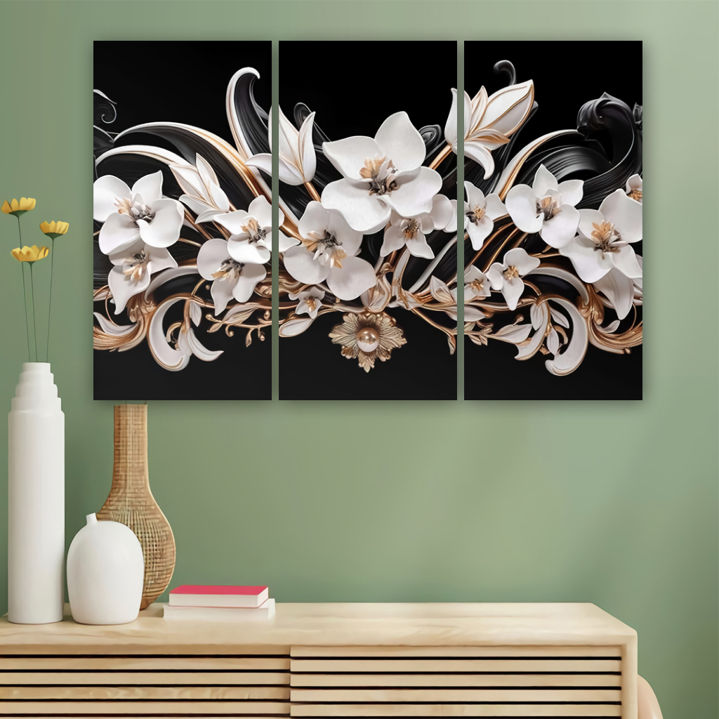 Hiasan Dinding Bunga Black Ornamen pajangan ruangan tamu hiasan rumah dekorasi kamar tidur poster kayu bahan kayu mewah