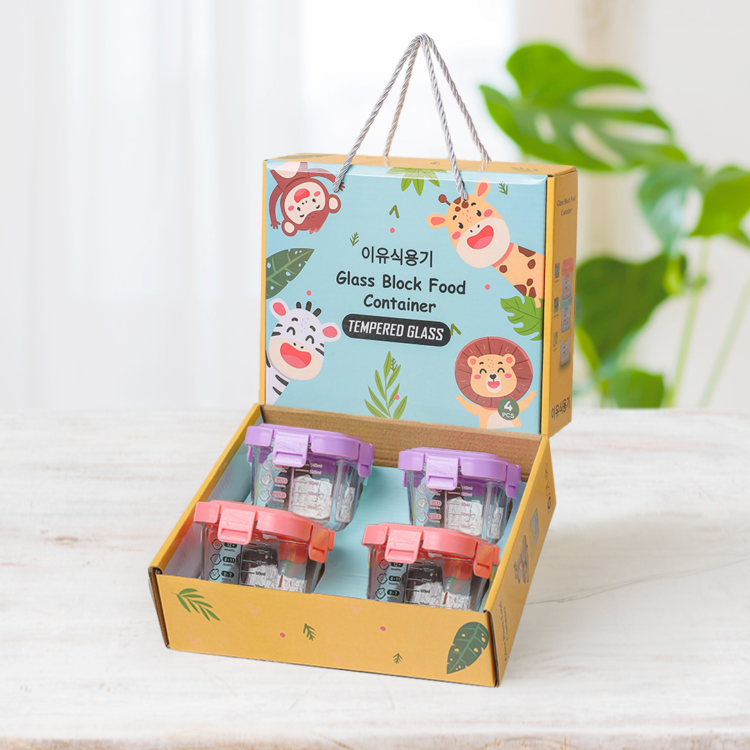 Aveline 6 in 1 & 4 in 1 Set Tempat Mpasi Kaca Hampers Baby Gift Set Wadah Mpasi Kaca Kado Lahiran Bayi + Sendok Mpasi Silicon Bayi / Mpasi Glass Baby Food Container