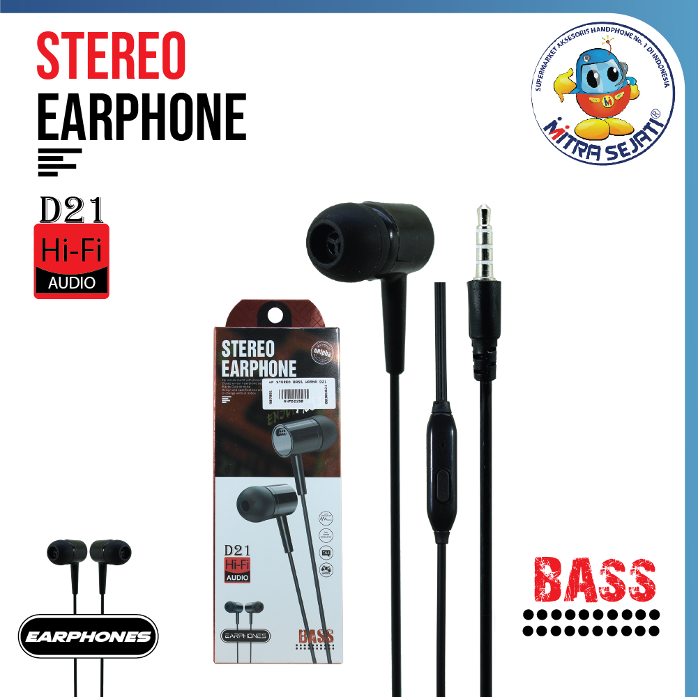 Handsfree Headset Headphone Earphone Stereo Bass D21-AHFD21SB