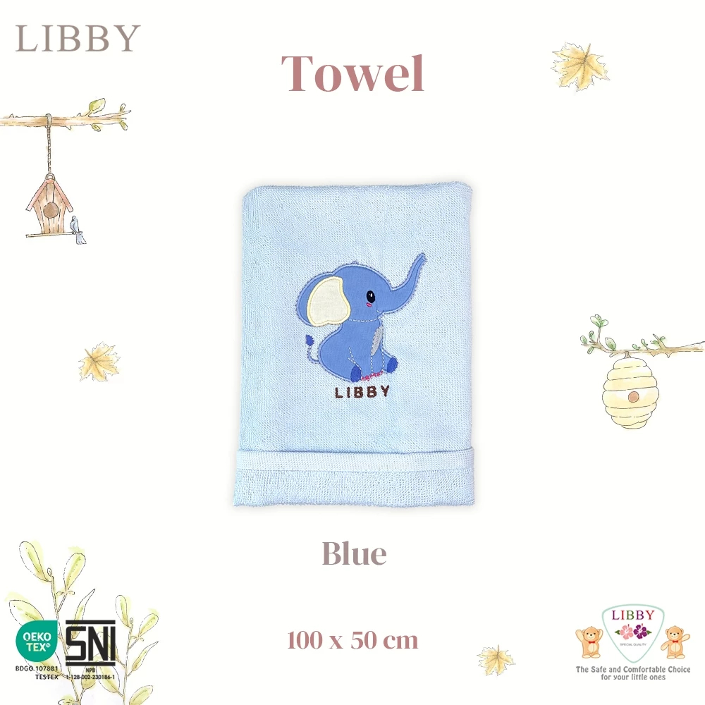 Libby Handuk Anak Bayi 100x50cm Bordir Polos Lembut Serap Air Baby Towel Premium