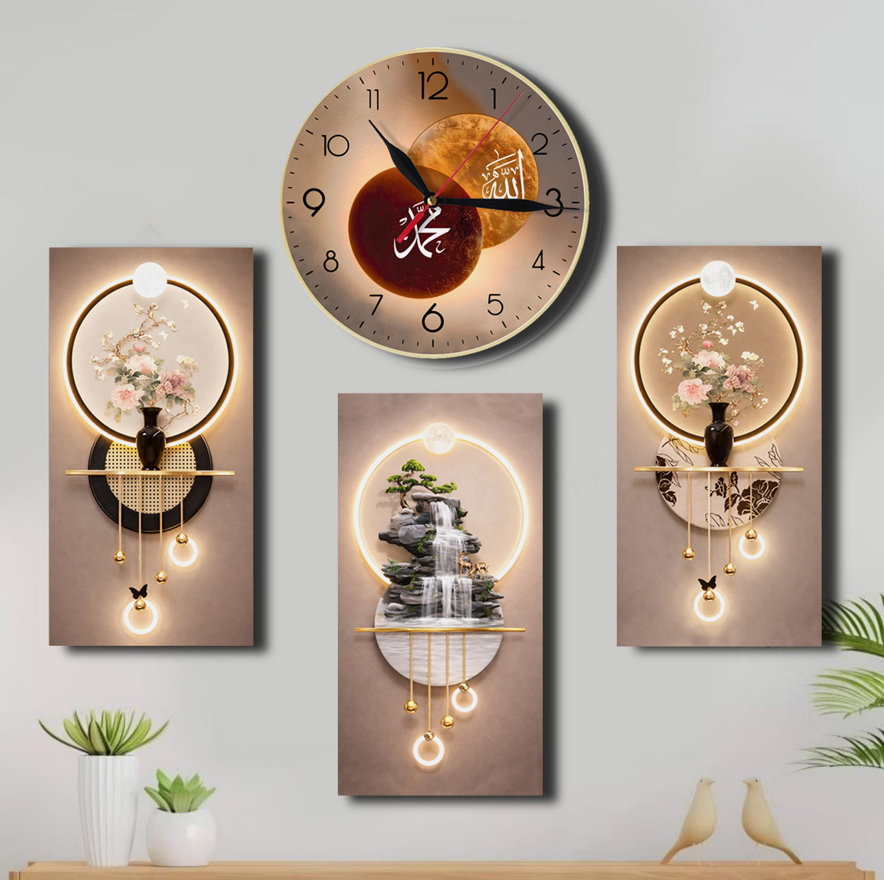 Jam Hiasan Dinding Unik Merak Mewah Dekorasi Home Jam Hiasan Dinding Astronot Kantor Cafe Set 4pcs