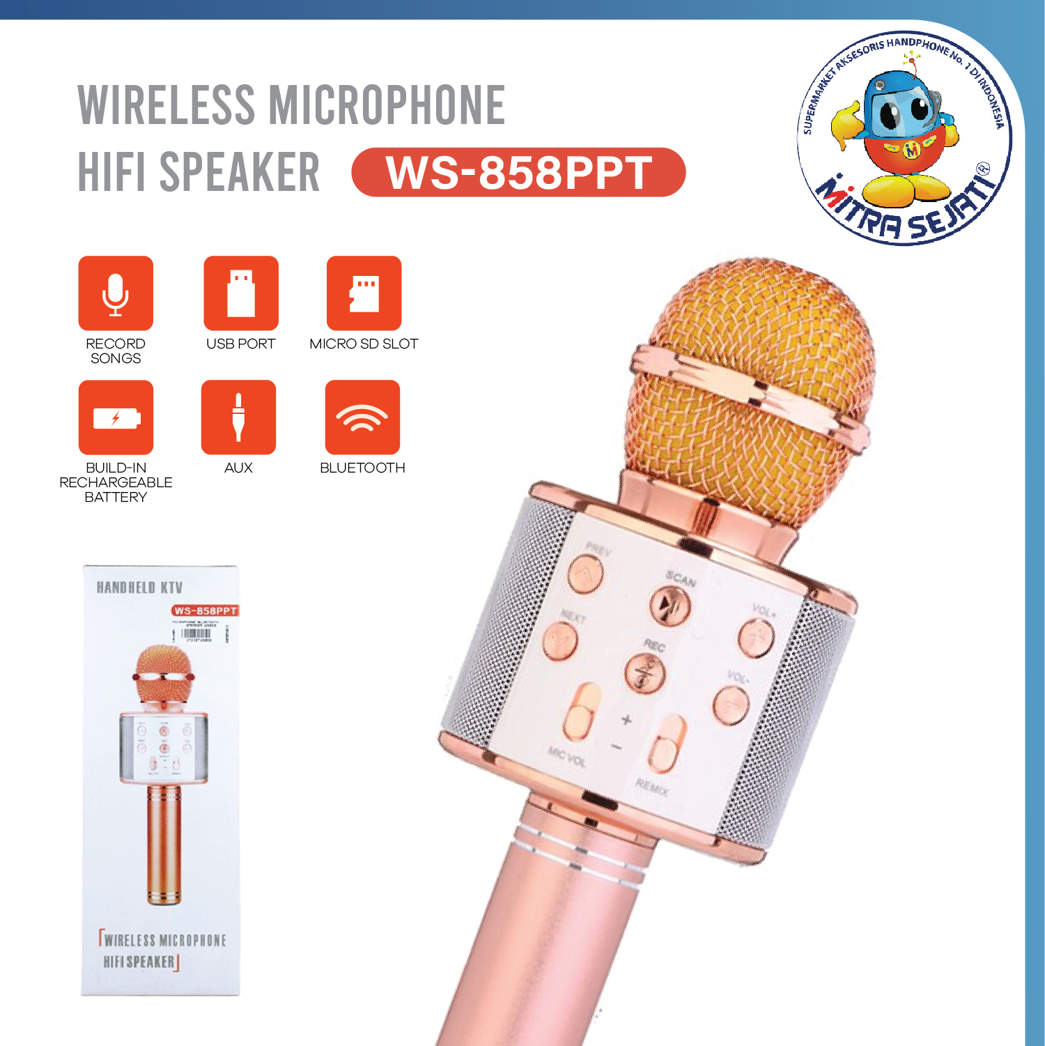 Microphone Bluetooth Speaker WS858 Microphone Wireless-1MICBTWS858