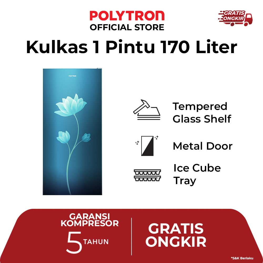POLYTRON Kulkas 1 Pintu 170L Beauty Metal Door PRB 179B