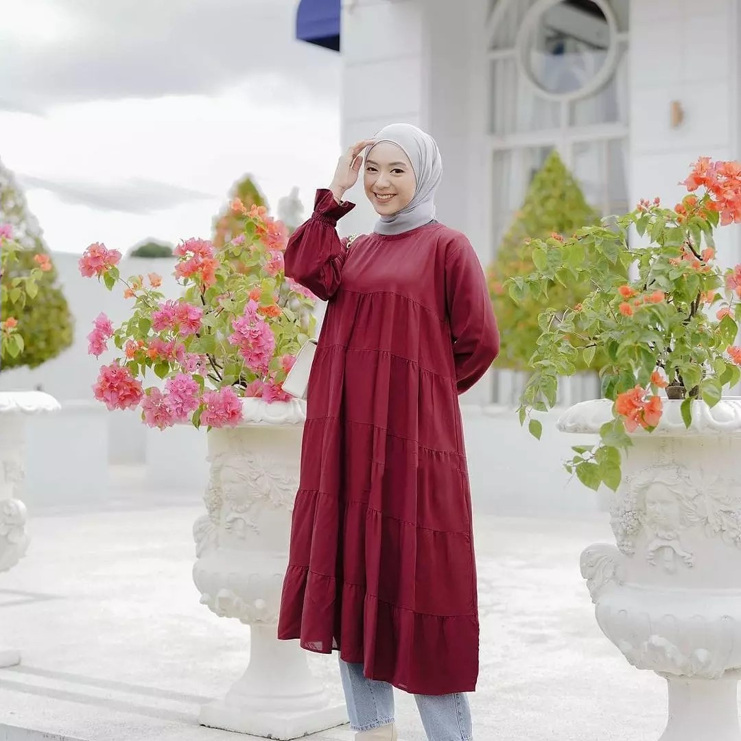 Baju Muslim Modern MARWAH LONG TUNIK BL KATUN RAYON VISCOSE Tunik Wanita Terbaru 2021 Kekinian Atasan Wanita Long Tunik Long Tunik Jumbo Tunic Tunik Polos Tunik Rample BEST SELLER
