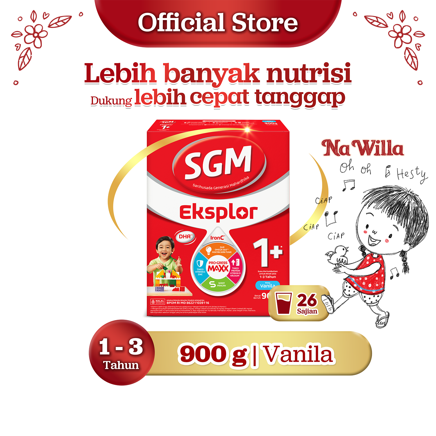 SGM Eksplor 1+ dengan IronC Susu Pertumbuhan Rasa Vanilla 900gr - Untuk Usia 1-3 Tahun