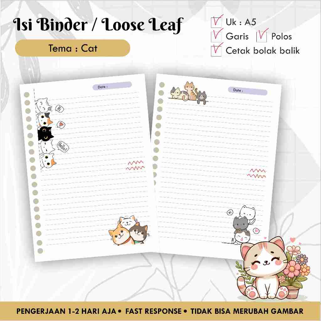 Isi Binder / Loose leaf gambar A5 Tema CAT / Refill Map Binder / Garis Polos