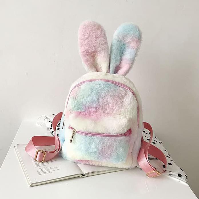 Terbaru Tas Wanita Anak Perempuan Lucu Kelinci Telinga Bulu BESTIE RABBIT Ransel Kecil Kasual Hangat Tas Bahu Mode Imut Tas Sekolah Anak-anak Tas Buku Hadiah Anak-anak