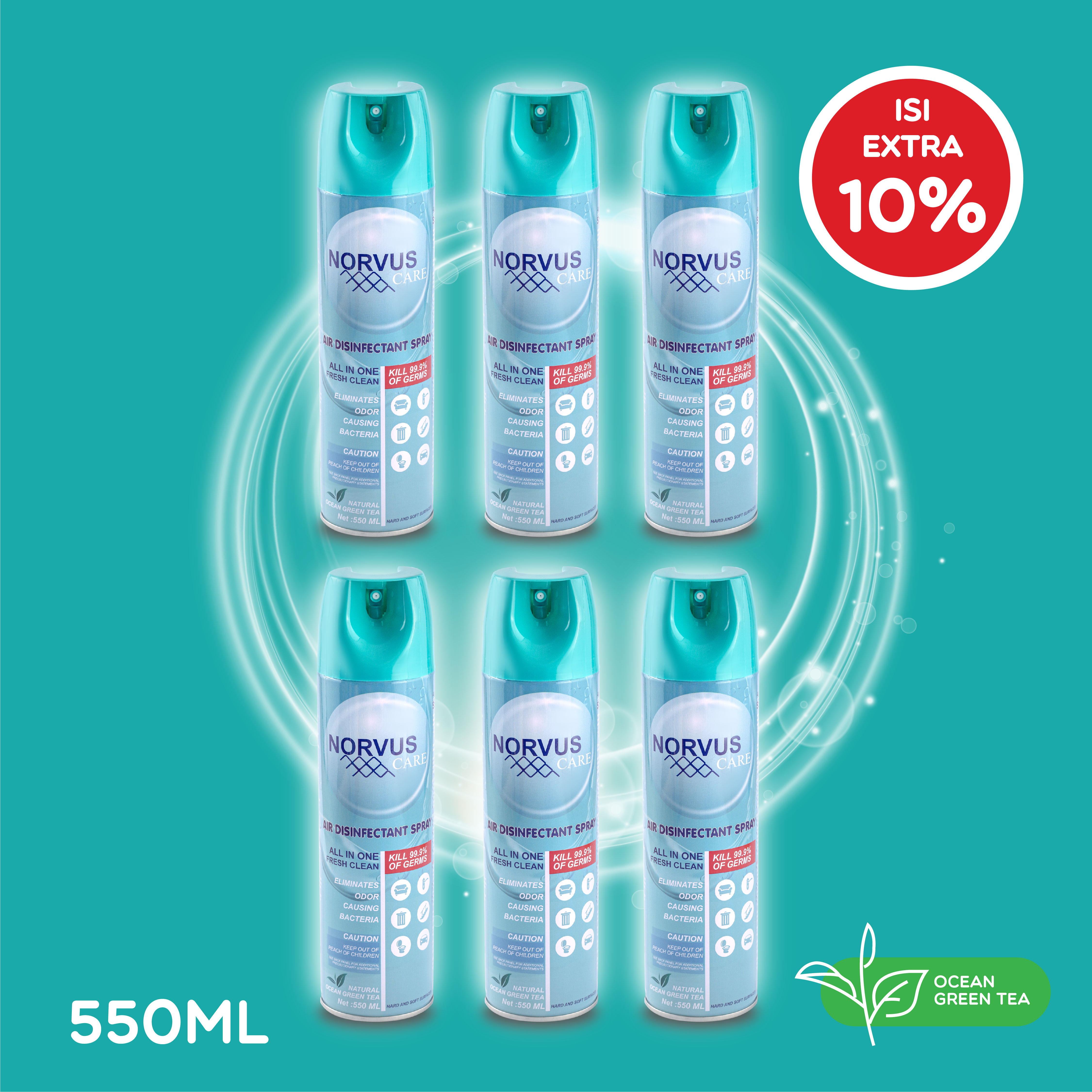 Green Tea 6x 550ml Air Disinfectant Spray - NORVUS