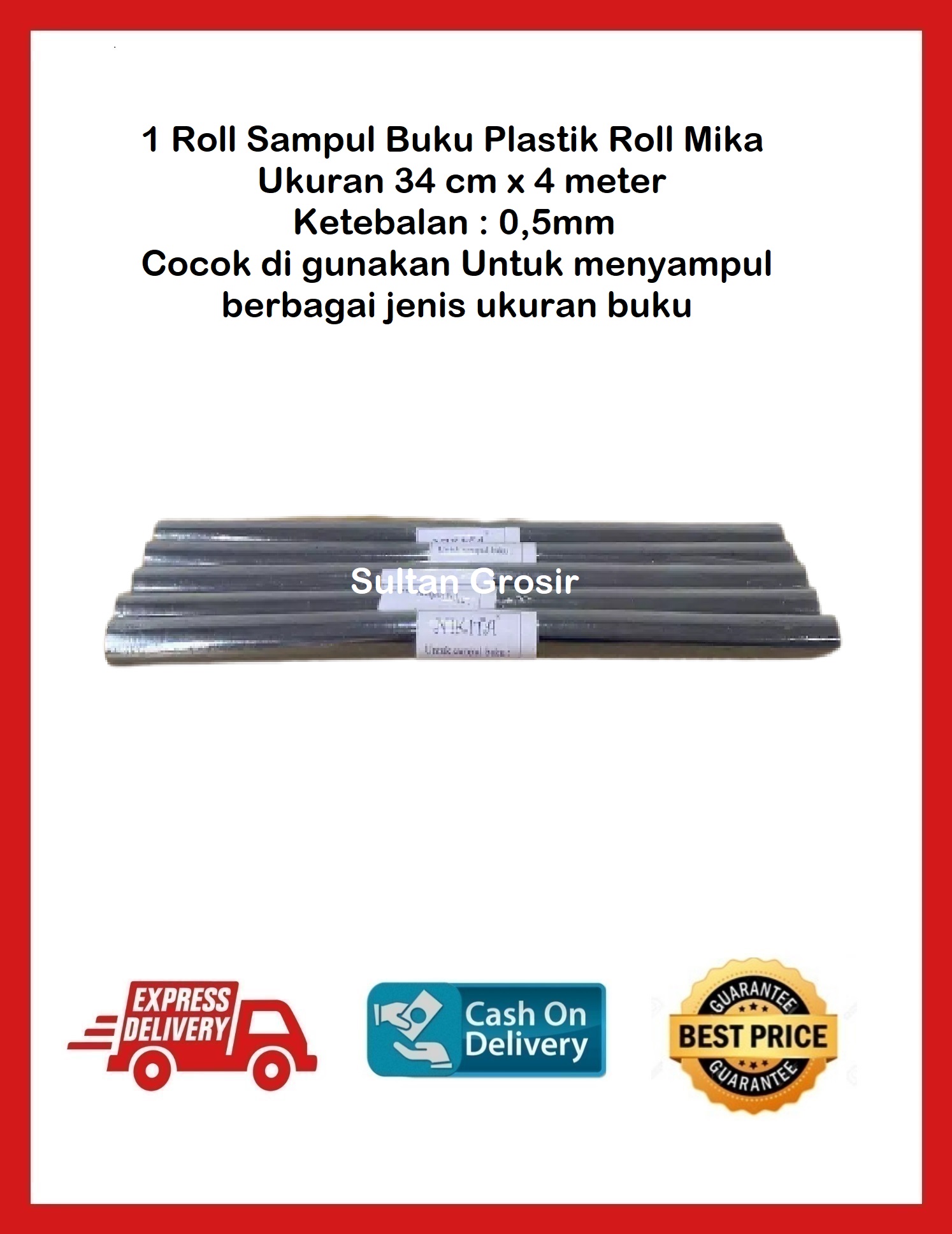 1 ROLL SAMPUL BUKU MIKA GULUNG /SAMPUL PLASTIK ROLL BENING 34CM X 4 METER