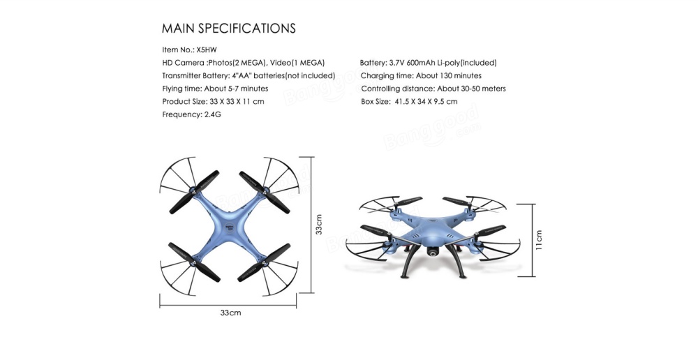 Syma X5HW 2.4G 4CH 6Axis FPV Real Time With 2MP Camera RC Quadcopter