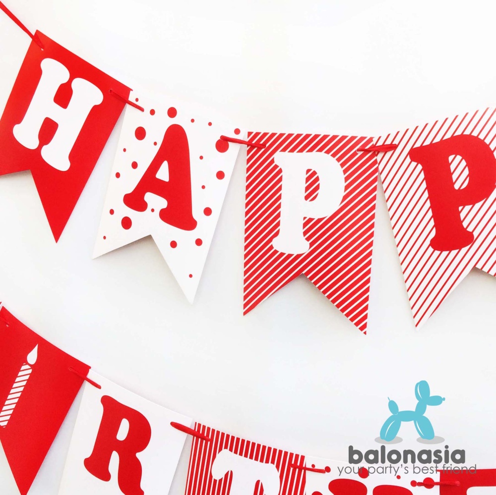 Balonasia Banner Flag HAPPY BIRTHDAY Motif Polkdot Zigzag 
