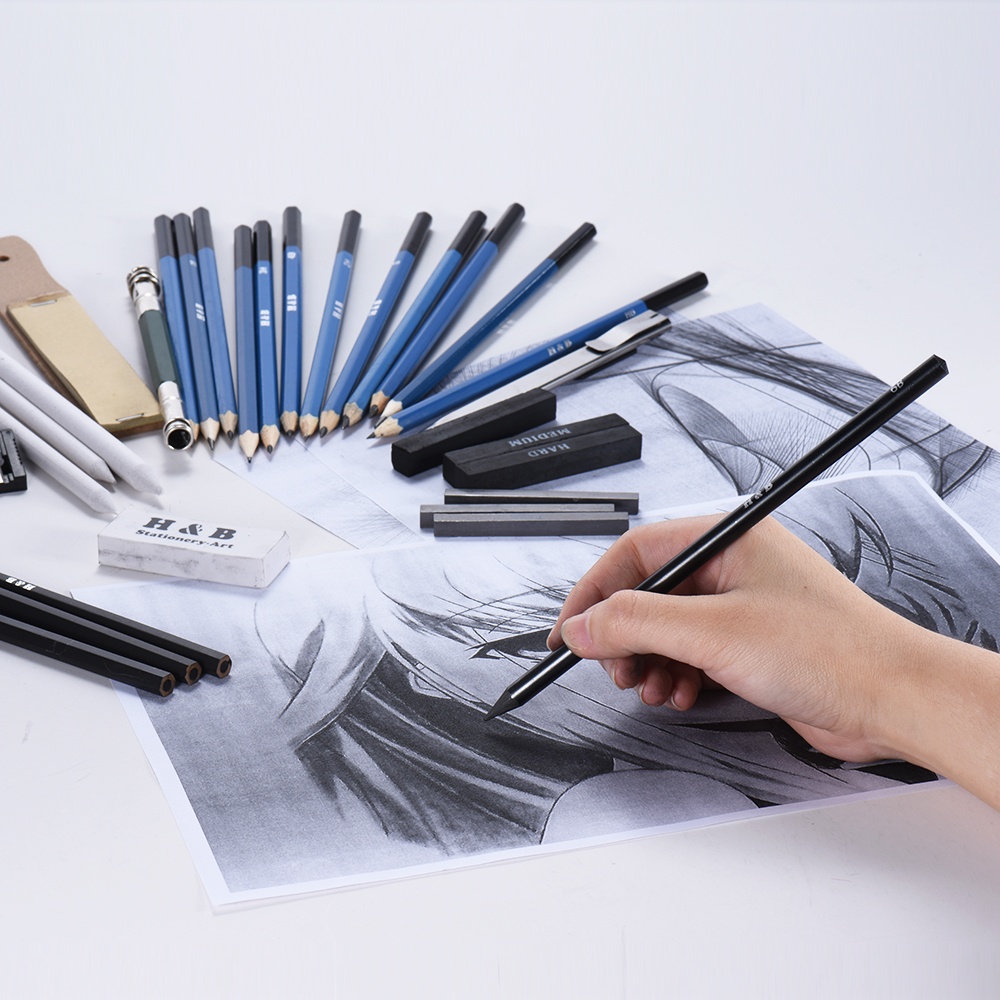 32 Pcs Set Profesional Menggambar Sketsa Pensil Kit Termasuk Sketsa